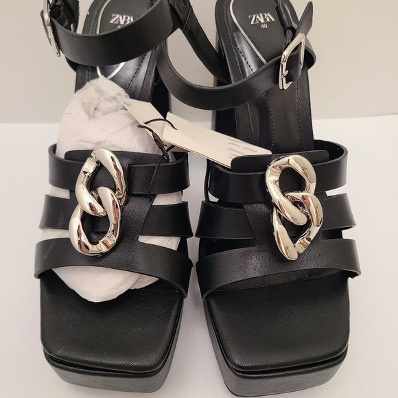 ZARA STRAPPY PLATFORM HEEL SANDALS SIZE 9US Black | 3345/910 - Picture 10 of 14